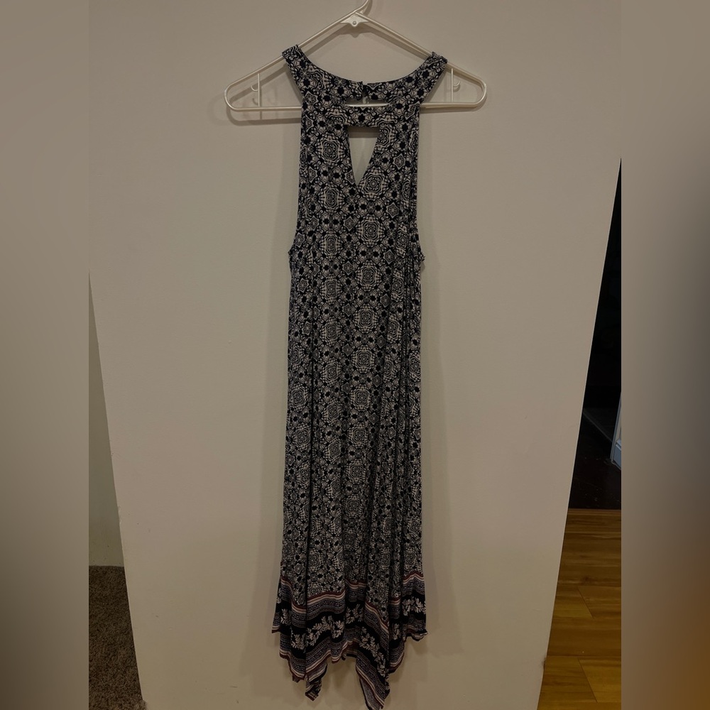 Maurices navy and White Asymmetrical handkerchief hem Dress halter neck